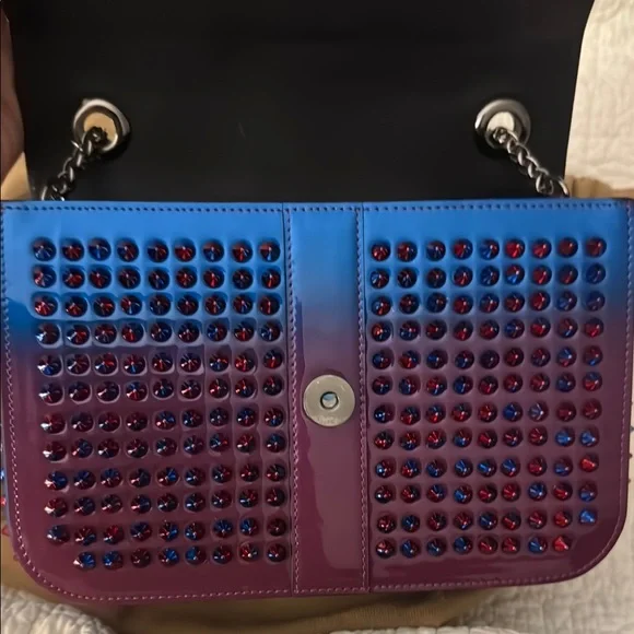 Louboutin Studded Blue and Red Women's Bag - Picture 12 of 17